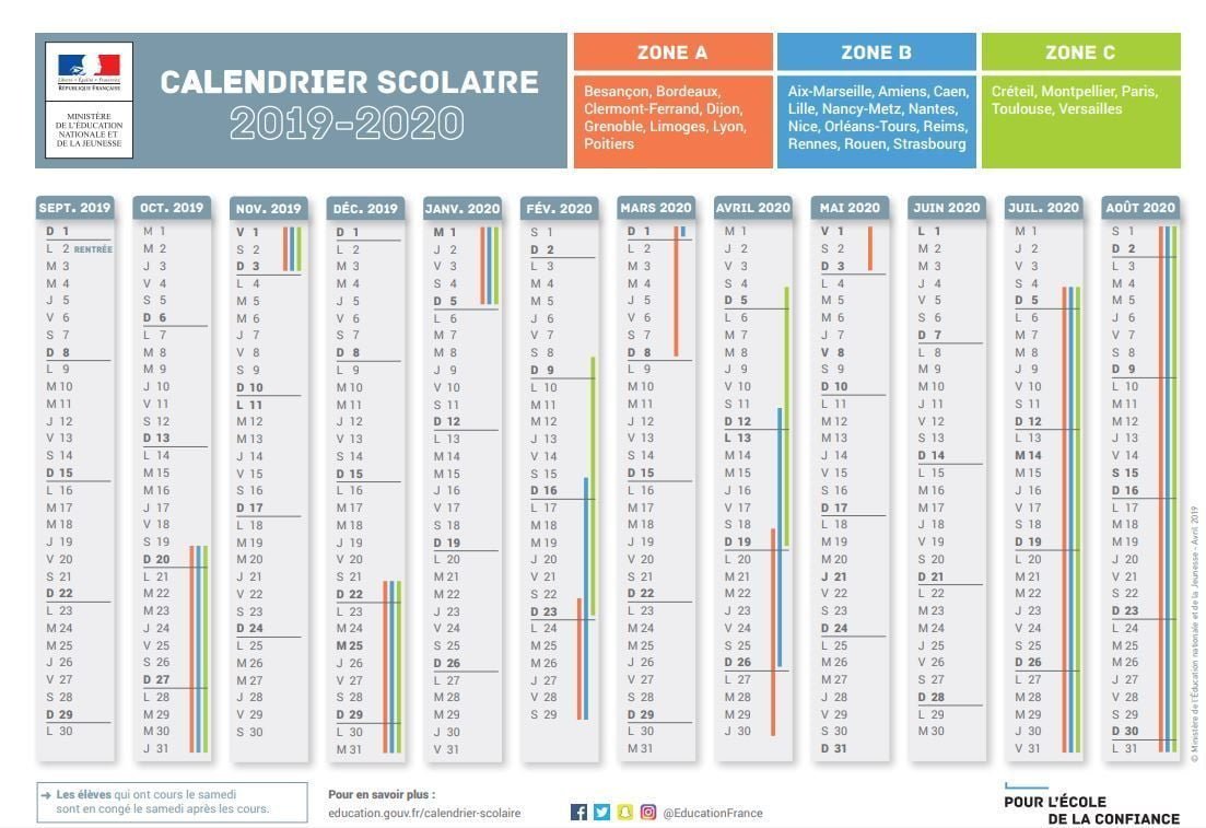 Calendrier scolaire 2019-2020 – Lycée Professionnel Darche, Longwy
